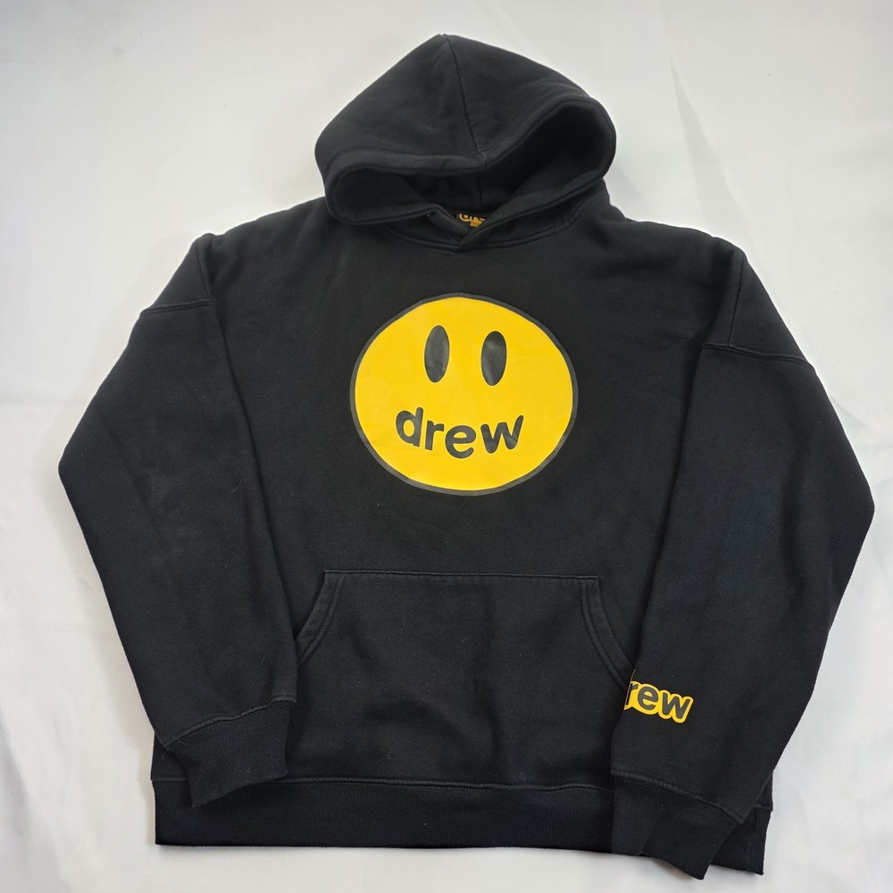 Drew House Hoodie Mens Large Black Smiley Face Logo Pullover Fleece Sweatshirt
